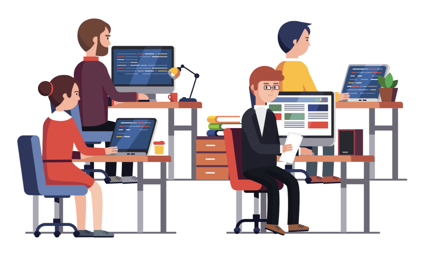 animated image: team of app developers working on creating apps